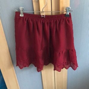 Red Eyelet Madewell mini skirt